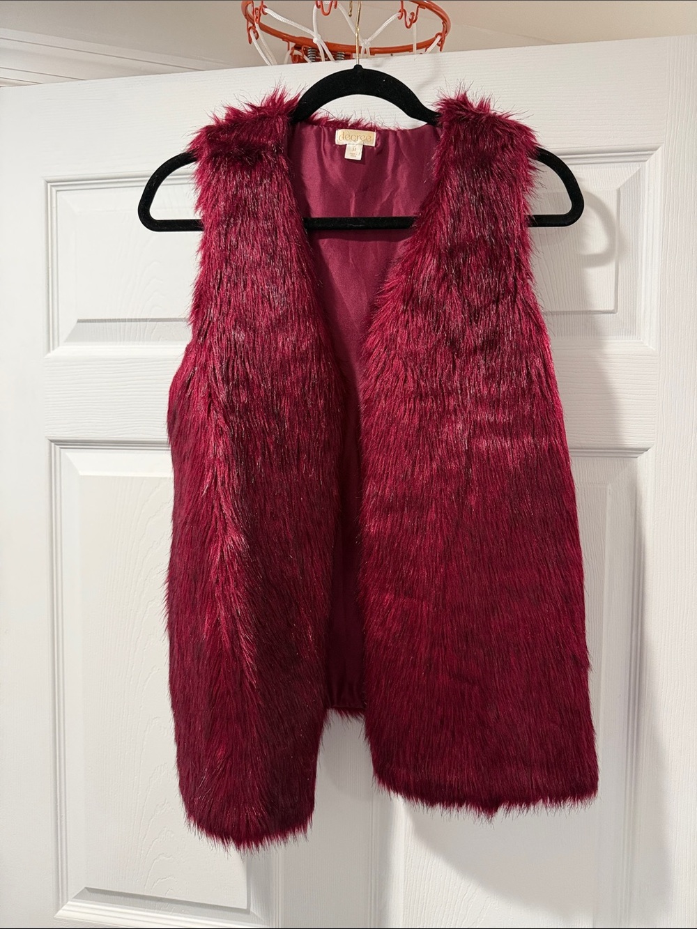 Decree Burgundy Faux Fur Open-Front Vest